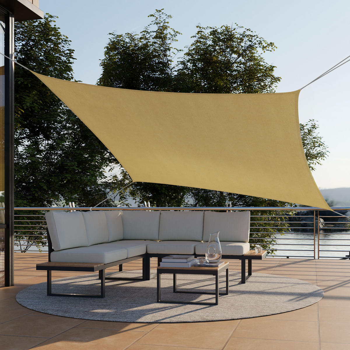 SONNENSEGEL Sunny,umfangreiches Montagematerial,Sand - Sandfarben, Kunststoff (400/200cm) - tectake