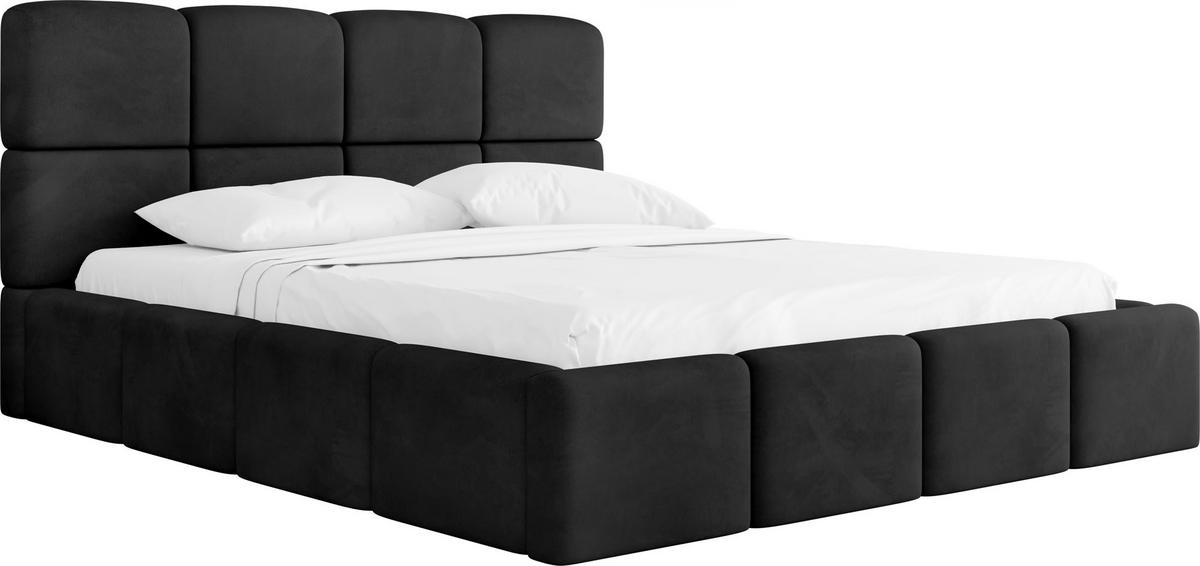 POLSTERBETT Tivio mit Bettkasten, Schwarz Samt 200x200 cm - Schwarz Hochglanz/Birkefarben, Holz/Holzwerkstoff (200/200cm) - WFL GROUP
