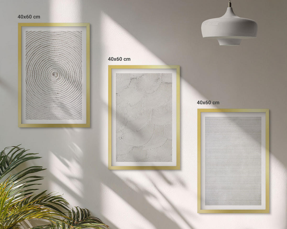 BILDER SET 3er Set - 40x60 cm Goldrahmen - Geometrische Kartonmuster - Goldfarben, Kunststoff (40/60cm) - TULUP