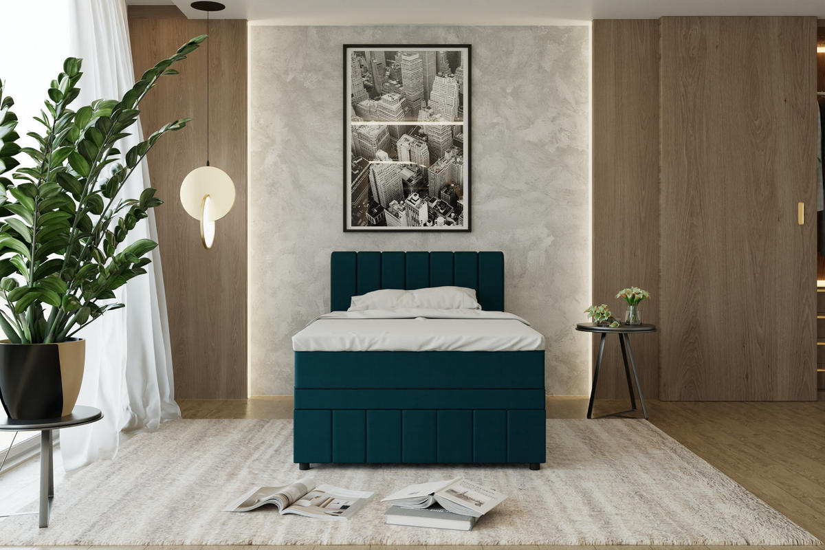 BOXBETT AVALON 120 x 200 cm mit Bettkasten und Topper - Türkis - Türkis, Holz - Panda Möbel