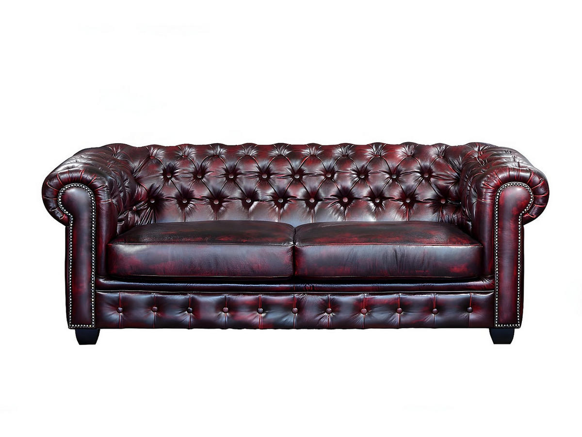 CHESTERFIELD Ledersofa 3-Sitzer - Büffelleder - Rotbraun - BRENTON - Bordeaux, Leder (96/73/201cm) - Vente-Unique