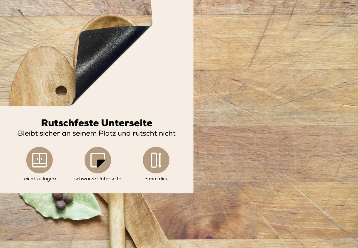HERDABDECKPLATTE Holz - Löffel - Braun - Smiley 75x52 cm - Hellbraun, Kunststoff (75/0.2/52cm) - MuchoWow