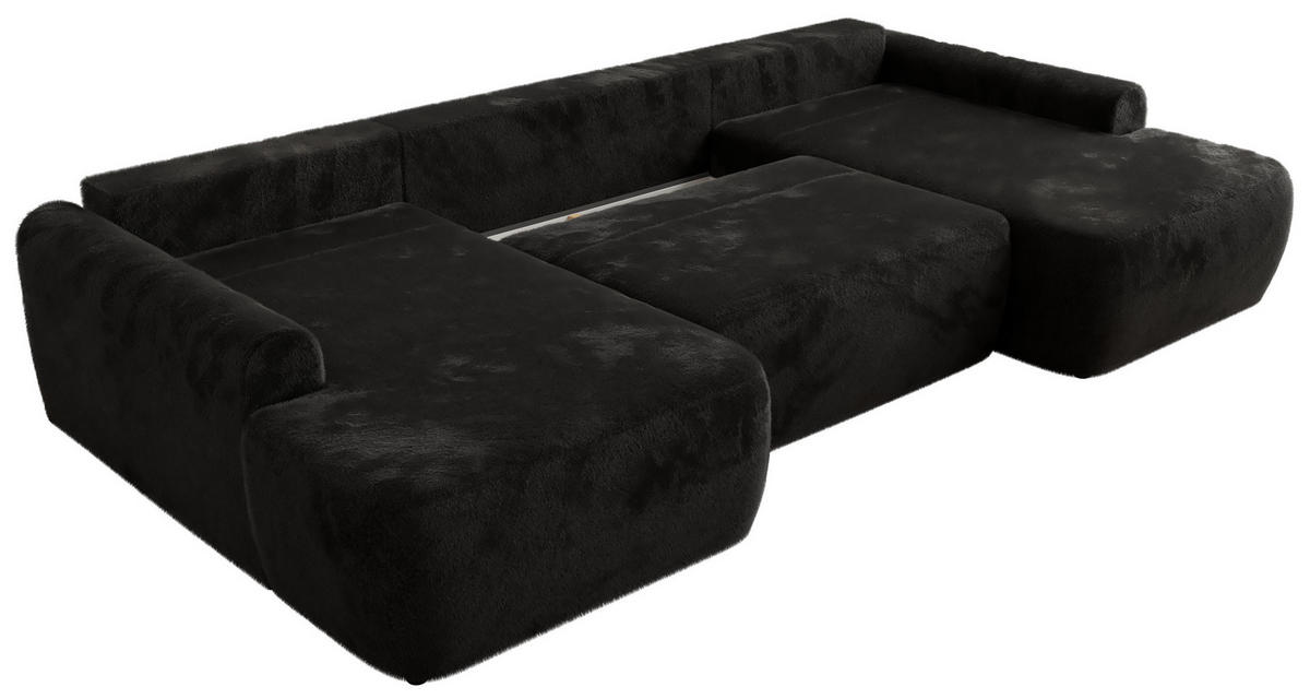 WOHNLANDSCHAFT CUBO U Schwarz Plüsch - Schwarz, Kunststoff/Textil (370/100/187cm) - MKS