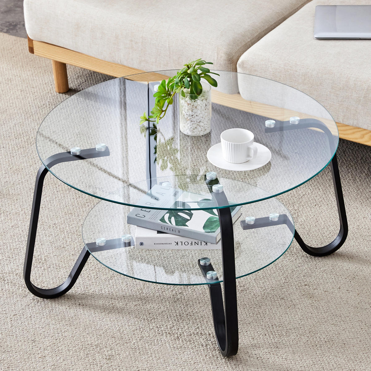 COUCHTISCH in 80/80/45 cm Schwarz aus Metall mit 2 Ebenen - Schwarz, Metall (80/80/45cm) - OKMYHOME