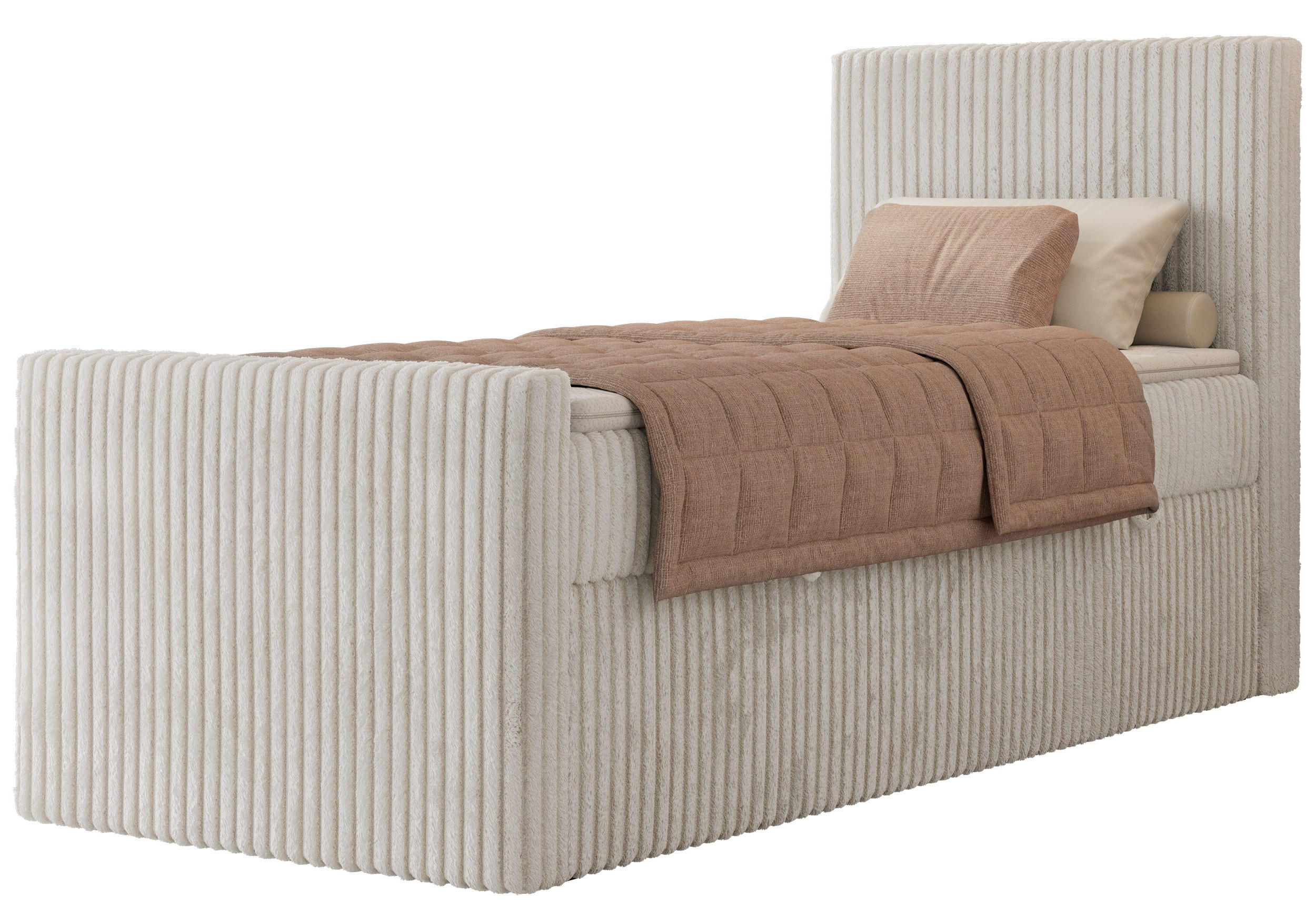 BOXBETT TILIANO DUO 90/200 - Beige Cord - H3 - Topper Visco - Rechts Seite - Beige, Textil (90/200cm) - MKS