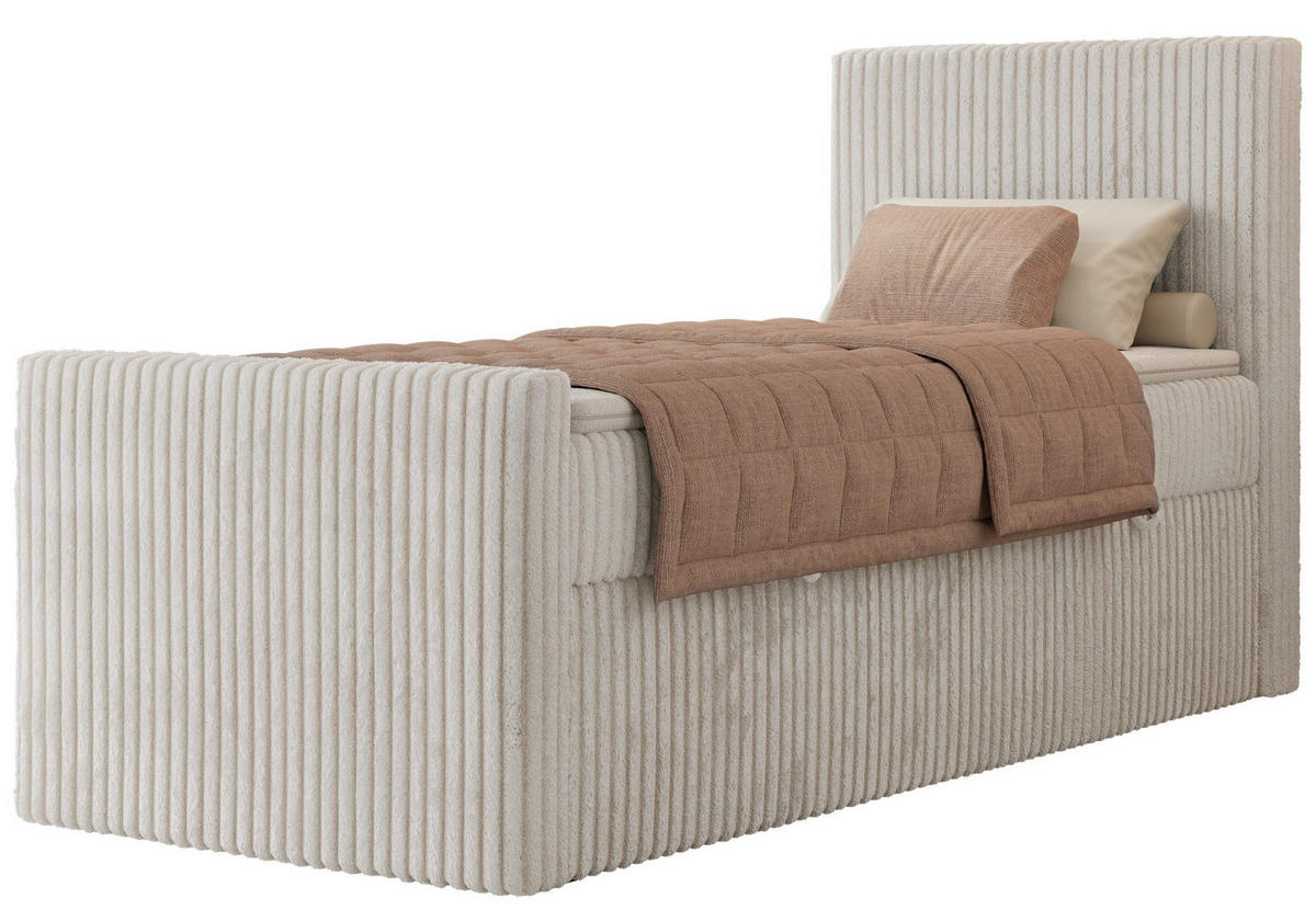 BOXBETT TILIANO DUO 90/200 - Beige Cord - H3 - Topper Visco - Rechts Seite - Beige, Textil (90/200cm) - MKS