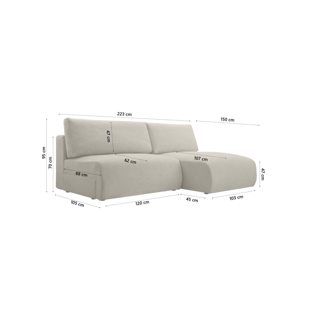 ECKSOFA Ripley mit Schlaffunktion, Hellgrau - Hellgrau, Textil (223/150cm) - Fedve