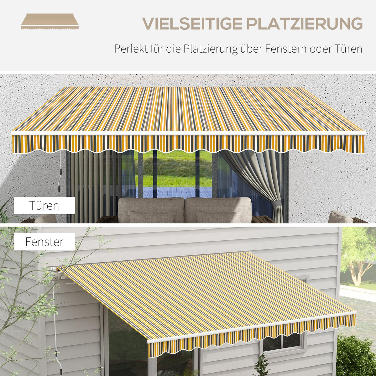 MARKISE Alu+Polyester Gelb+Grau - Gelb/Grau, Kunststoff/Metall (250/1/350cm) - Outsunny