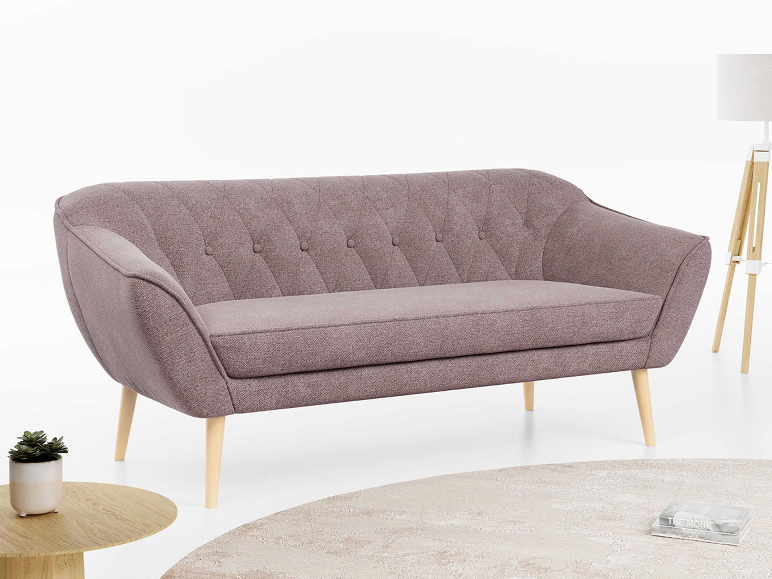 SOFA Pirs 3 Sitzer Strukture Rosa - Rosa/Braun, Holz/Textil (180/75/74cm) - MKS