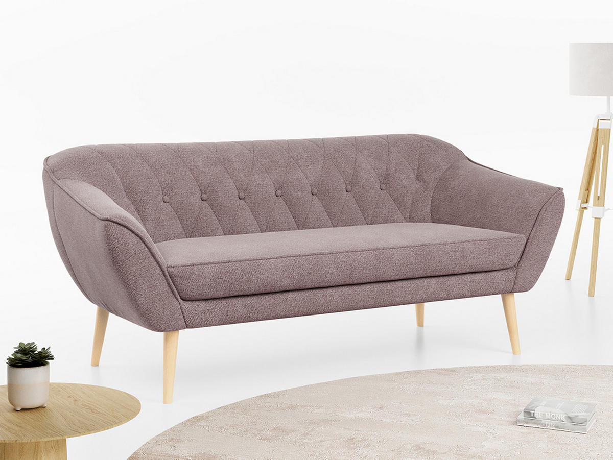 SOFA Pirs 3 Sitzer Strukture Rosa - Rosa/Braun, Holz/Textil (180/75/74cm) - MKS