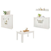 ESSZIMMER-SET 4-teilig weiß Pinie Landhaus, Soft-Close-Funktion - Silberfarben/Weiß, Glas/Holzwerkstoff (166/146/90cm) - Furn.Design