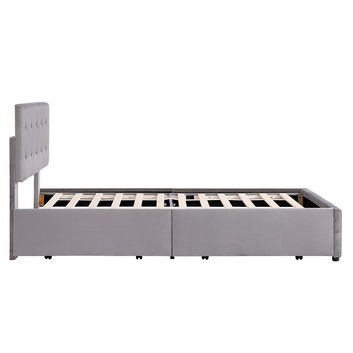 POLSTERBETT 140/200 cm mit 4 Schubladen, Lattenrost und Samtbezug, Grau - Grau, Textil (140/200cm) - Redom