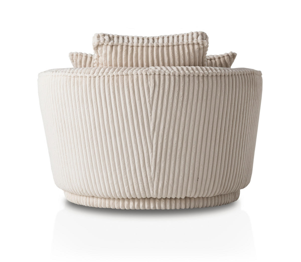 BIG-SESSEL Relaxsessel Mega Cord creme wollweiß Ø 120 cm 360° drehbar, inklusive 3x Kissen - Creme/Weiß, Holzwerkstoff/Textil (120/86/120cm) - Furn.Design