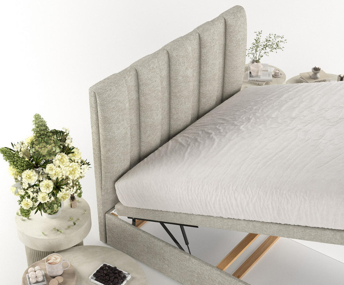 POLSTERBETT Orta mit Stauraum 120/200 cm Beige im Alta Stoff - Beige/Schwarz, Holz/Holzwerkstoff (120/200cm) - AltaBeds