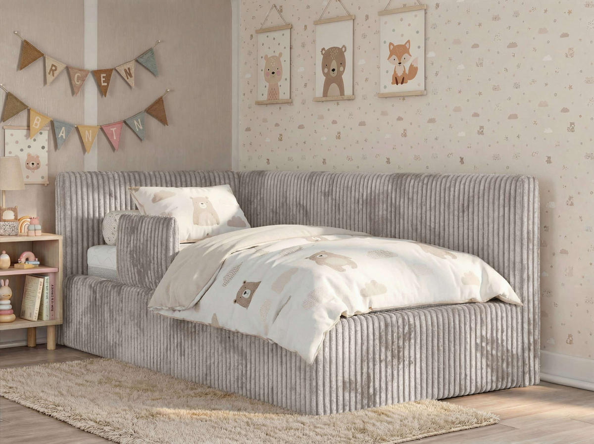 POLSTERBETT TILVO ALTA 90/200 - Hellbraun Cord - Multitaschenfederkernmatratze - Links - Hellbraun, Textil (90/200cm) - MKS