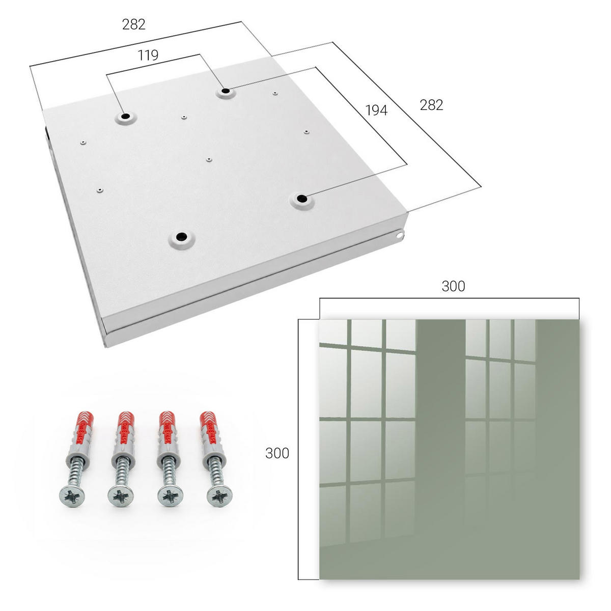 SCHLÜSSELBOX Weiß 30x30 cm – Türöffnung nach rechts - Salbei - Grün, Metall (30/30/5cm) - TULUP