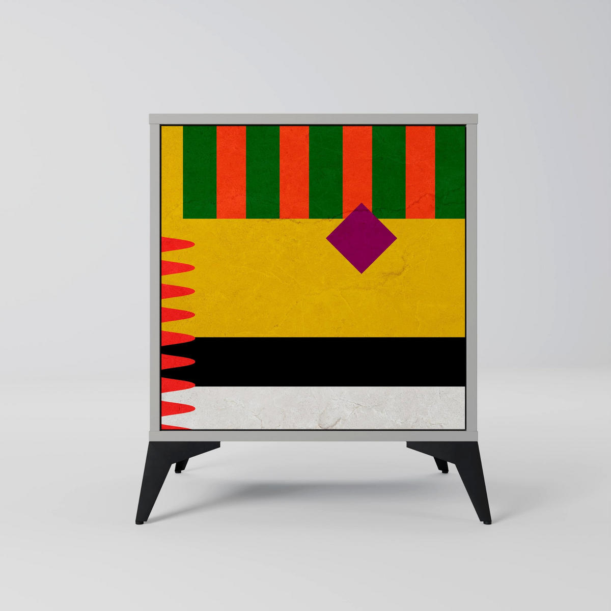 SIDEBOARD VIVID ART, Grau, 57,5x42x72,5 cm, Schwarze Metallfüße - Multicolor/Schwarz, Holzwerkstoff/Metall (57.5/72.5/42cm) - SpaceRebels