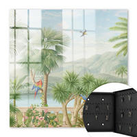SCHLÜSSELBOX Schwarz 30x30 cm- Türöffnung nach rechts - Tropisches Paradies - Grün, Metall (30/30/5cm) - TULUP