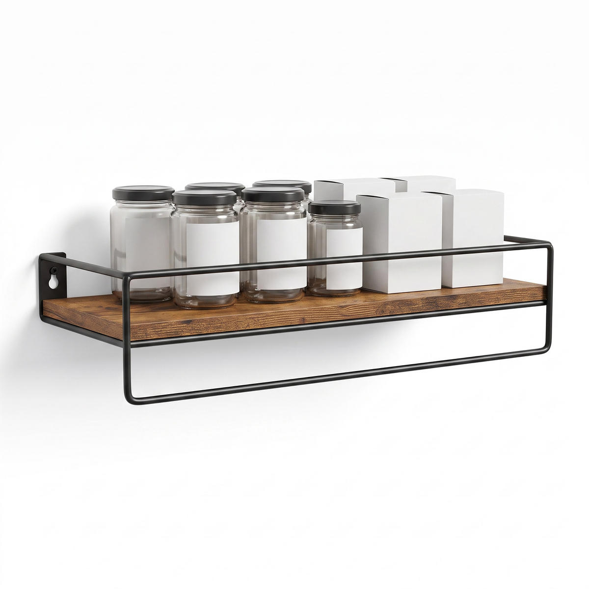 WANDREGAL Vintagebraun 2er-Set mit Metallstange - Braun, Holzwerkstoff/Metall (40/9/15.5cm) - Relaxdays