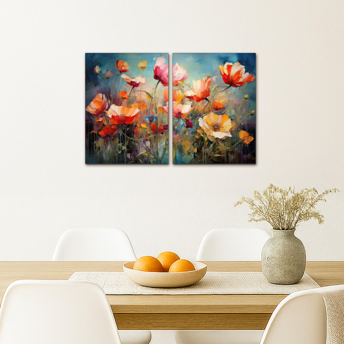 LEINWANDBILD 2er Set Blumen - Bunt - Abstrakt 60x40 cm - Blaugrau, Textil (60/40cm) - MuchoWow