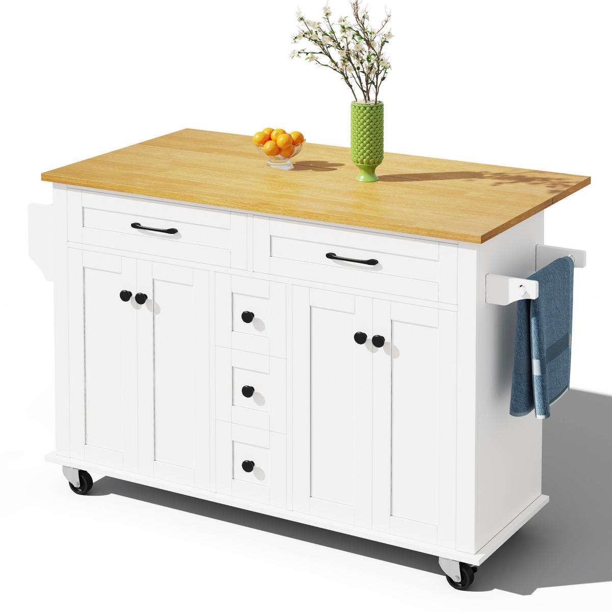 KÜCHENINSEL 140/40(65)/89 cm weiß/natur klappbar - Weiß, Holzwerkstoff (140/89/65cm) - OKWISH