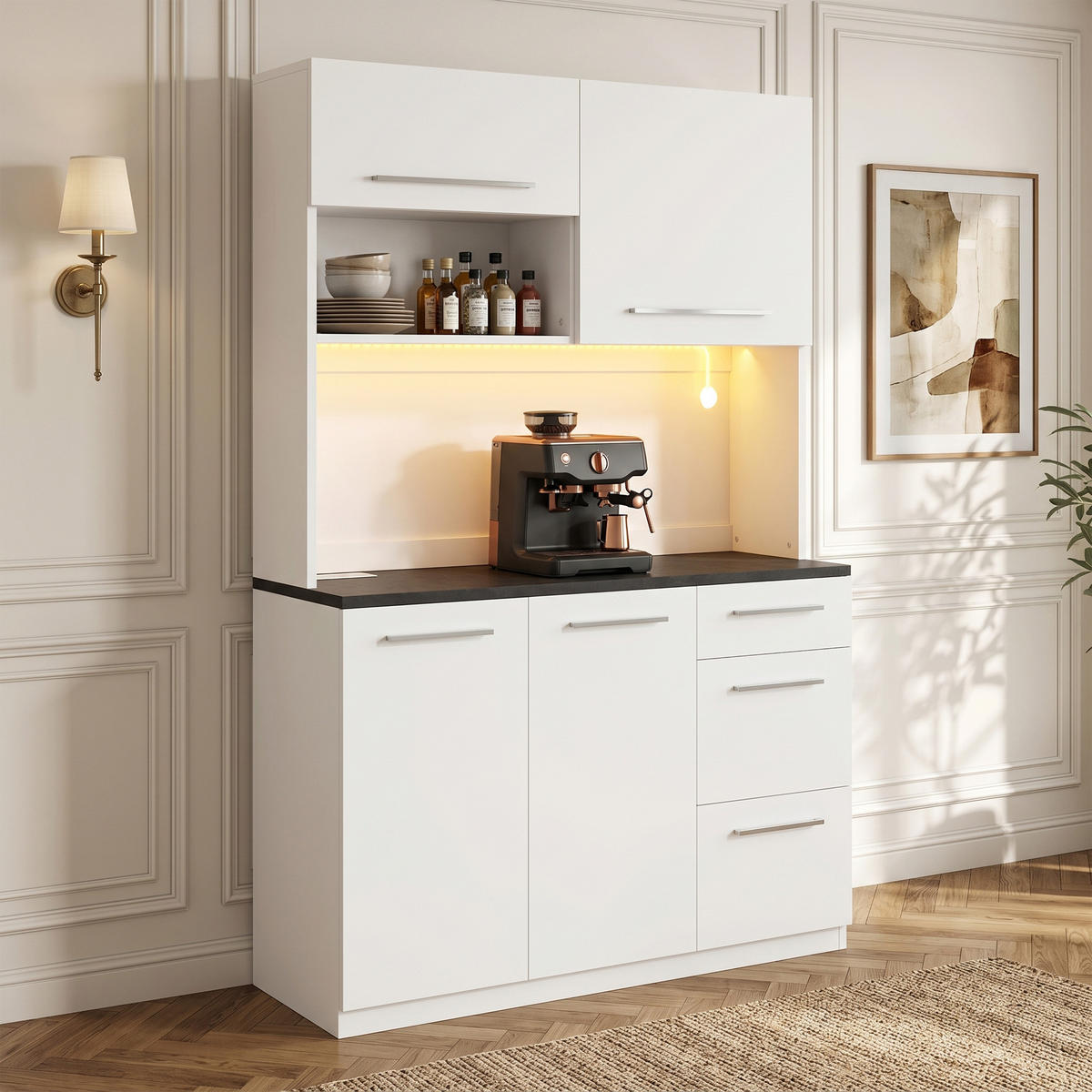 BUFFETSCHRANK 120x40x180cm LED Steckdose USB Weiß - Weiß, Holzwerkstoff (120/180/40cm) - FLIEKS