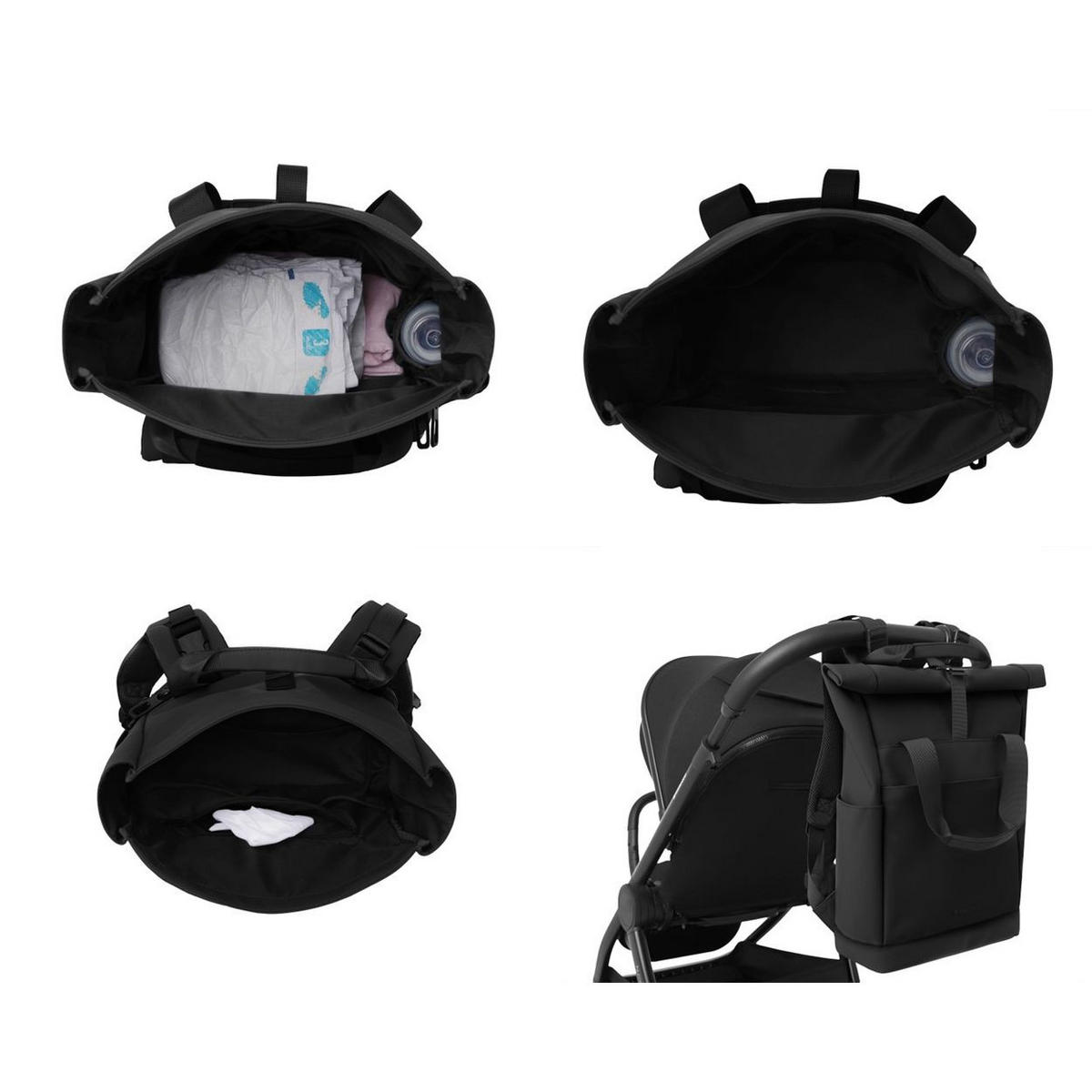 WICKELTASCHE Cerise schwarz Rucksack, wasserfest, Wickelunterlage, Reißverschluss, Träger, 0,94 kg - Schwarz, Textil (15/43/35cm) - Kikka boo