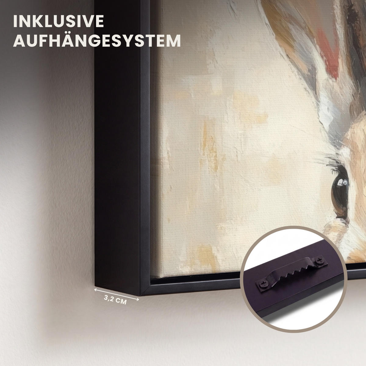 LEINWAND Bilder mit Rahmen - Hase - Ohren - Braun - 30x40 - Beige, Textil (30/40cm) - MuchoWow