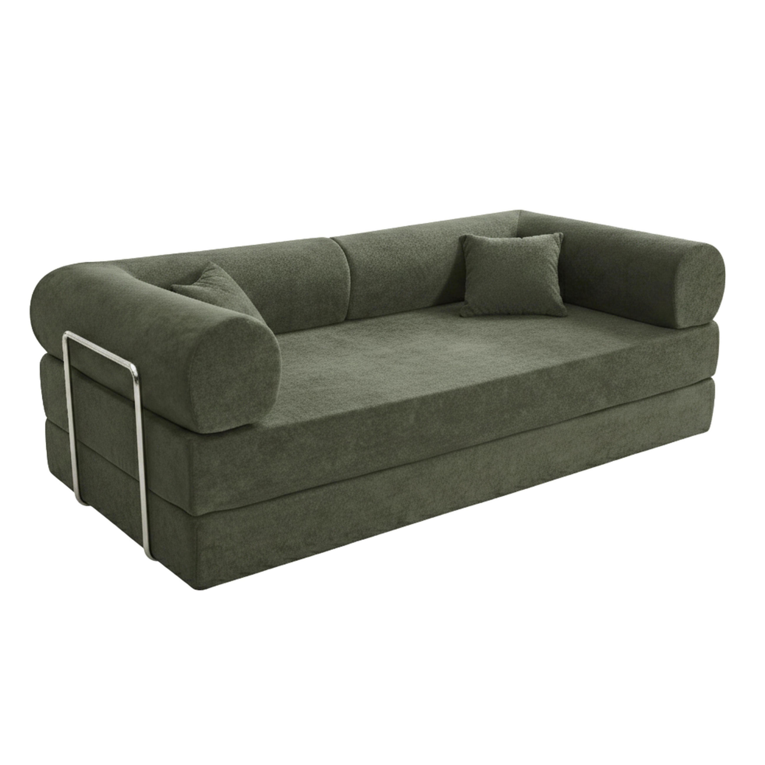SCHLAFSOFA mit 2 Sitzplätzen, Grün - Grün, Textil (204/67/102cm) - Oviala