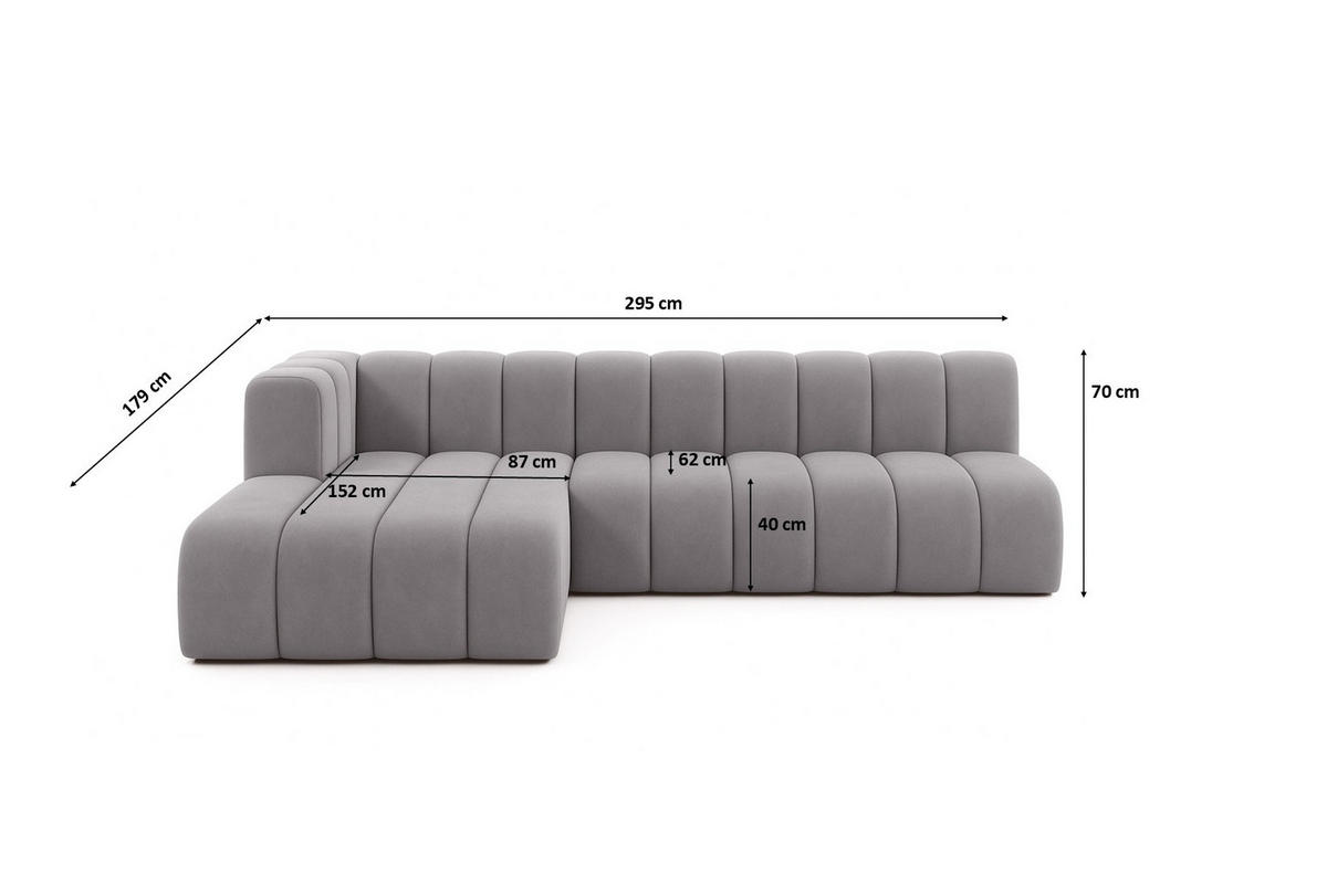 ECKSOFA GRAND L 295 cm, Stoff Salvador, Grau, Links - Grau, Holz (295/179cm) - Kaiser Möbel