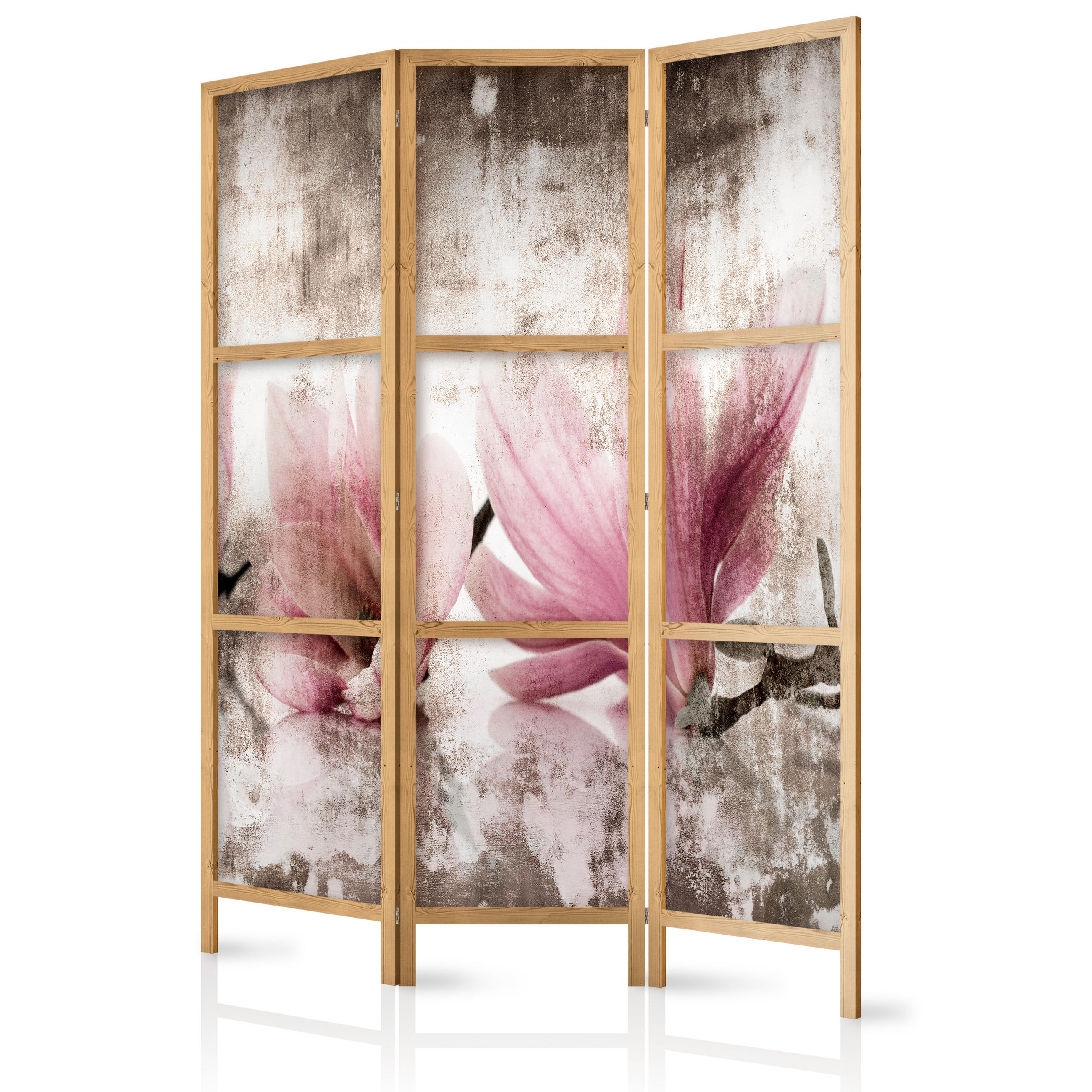 PARAVENT Japanischer 3-tlg 135x172 cm Vintage Magnolien - Multicolor, Holz/Textil (135/172/3cm) - Muralo