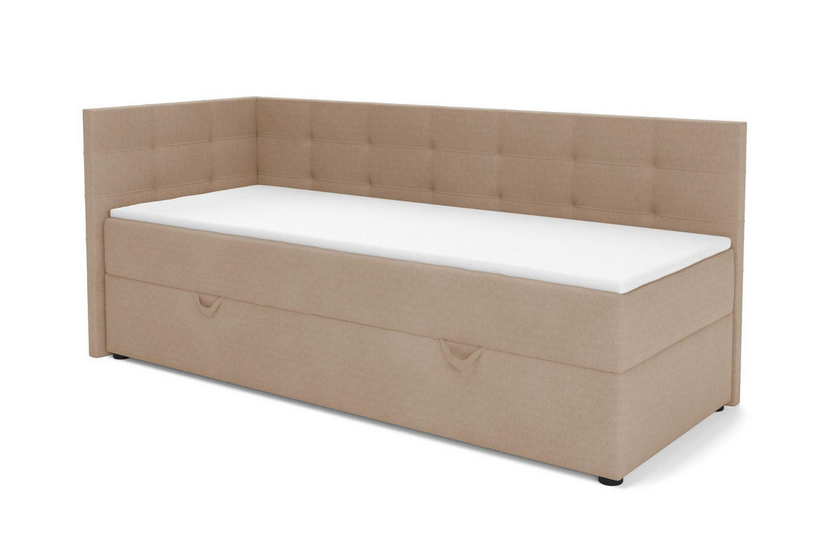 BOXBETT FAVIO 100/200 in Velours Beige H3 - Hellgrau, Holz/Holzwerkstoff (100/200cm) - Deine Möbel 24