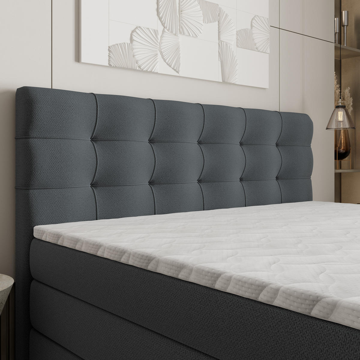 BOXSPRINGBETT AREZI 140x200 cm mit Matratze und Topper - Graphitfarben - Graphitfarben, Holz (140/200cm) - MASSENO