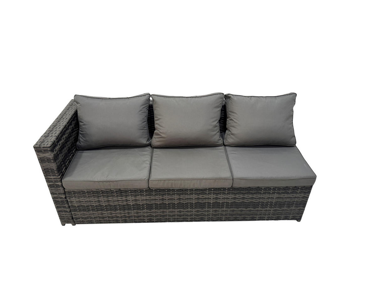 LOUNGESOFA SET mit Stuhl Polyrattan 8-Sitzer - Dunkelgrau/Grau, Glas/Kunststoff - Fimous