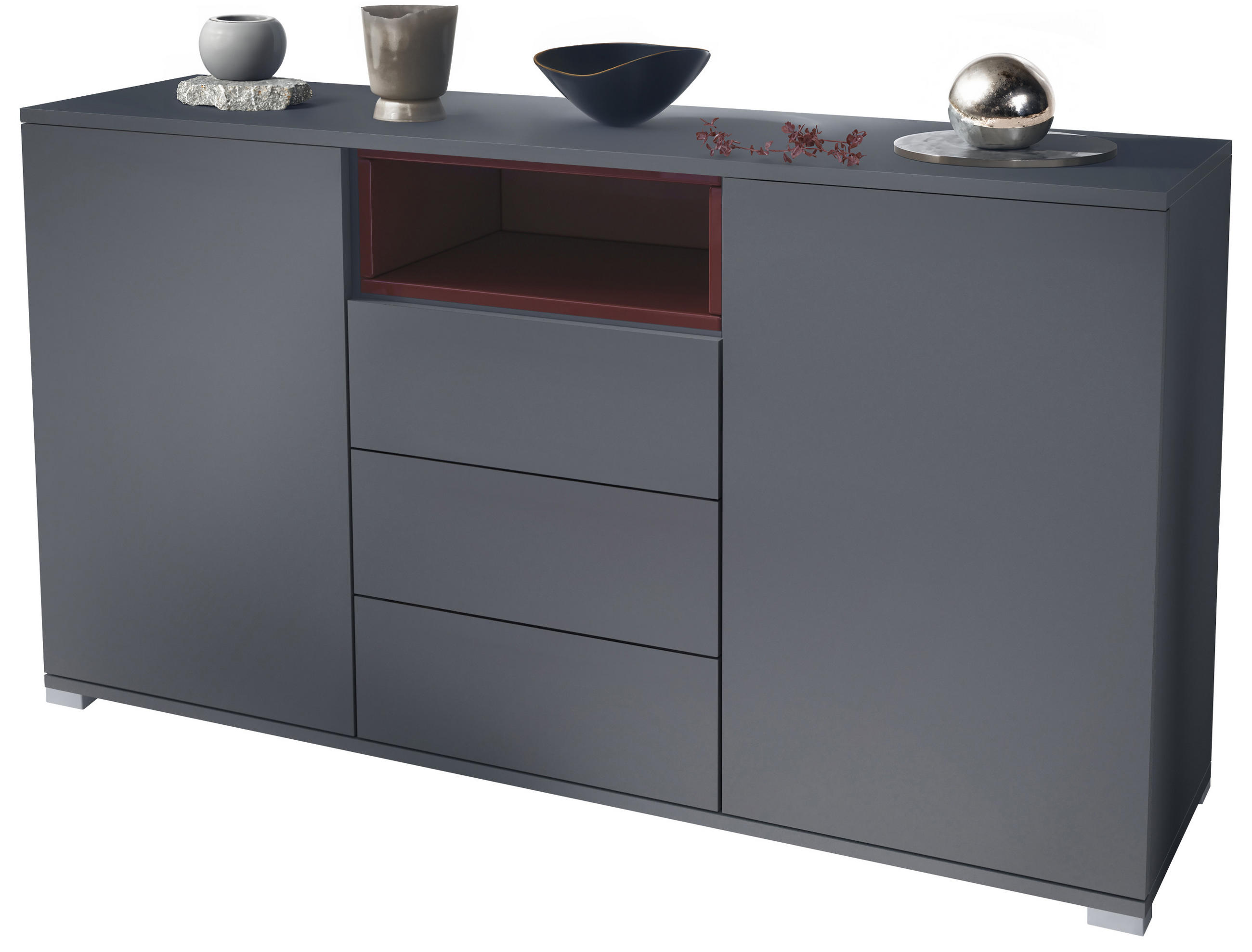 SIDEBOARD Skadu Bordeaux Hochglanz - Bordeaux, Holzwerkstoff (138.5/75.5/35cm) - Vladon