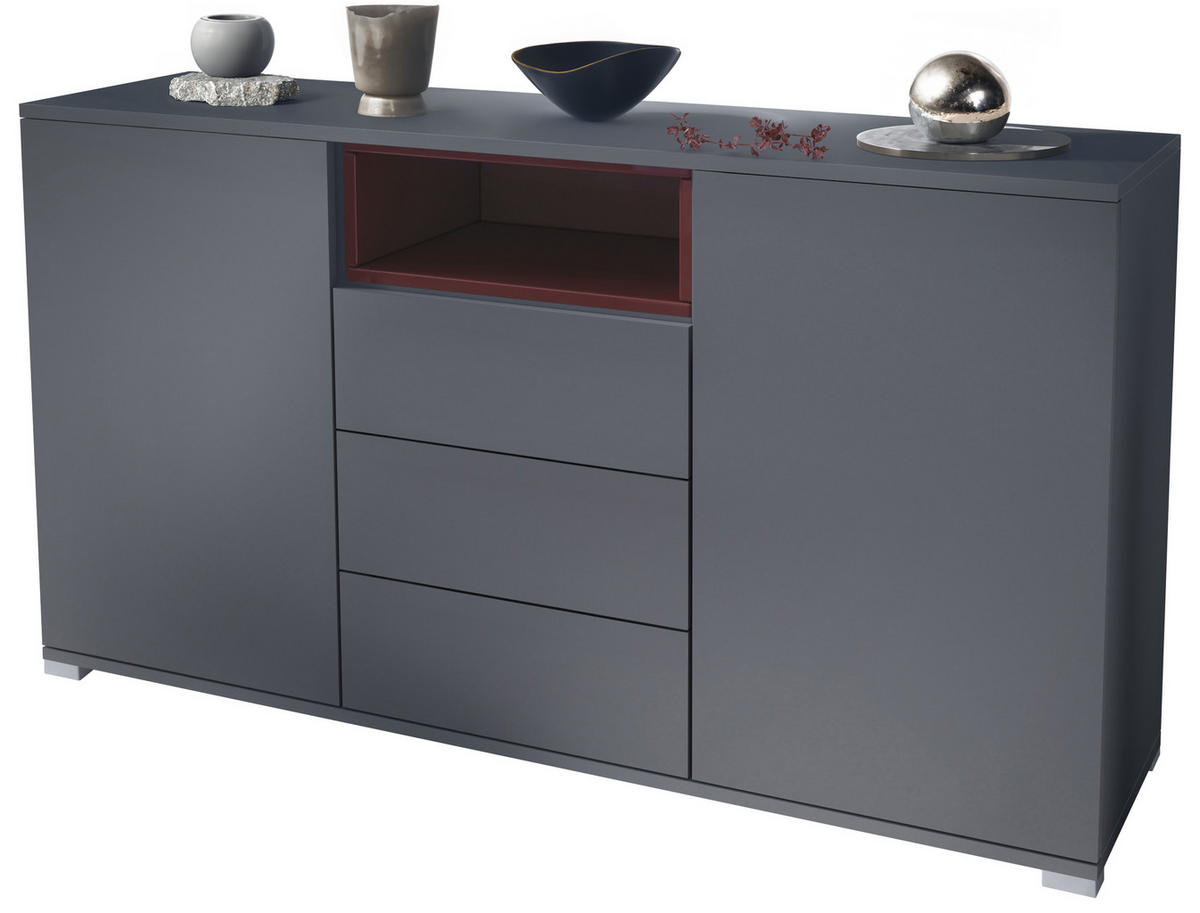 SIDEBOARD Skadu Bordeaux Hochglanz - Bordeaux, Holzwerkstoff (138.5/75.5/35cm) - Vladon