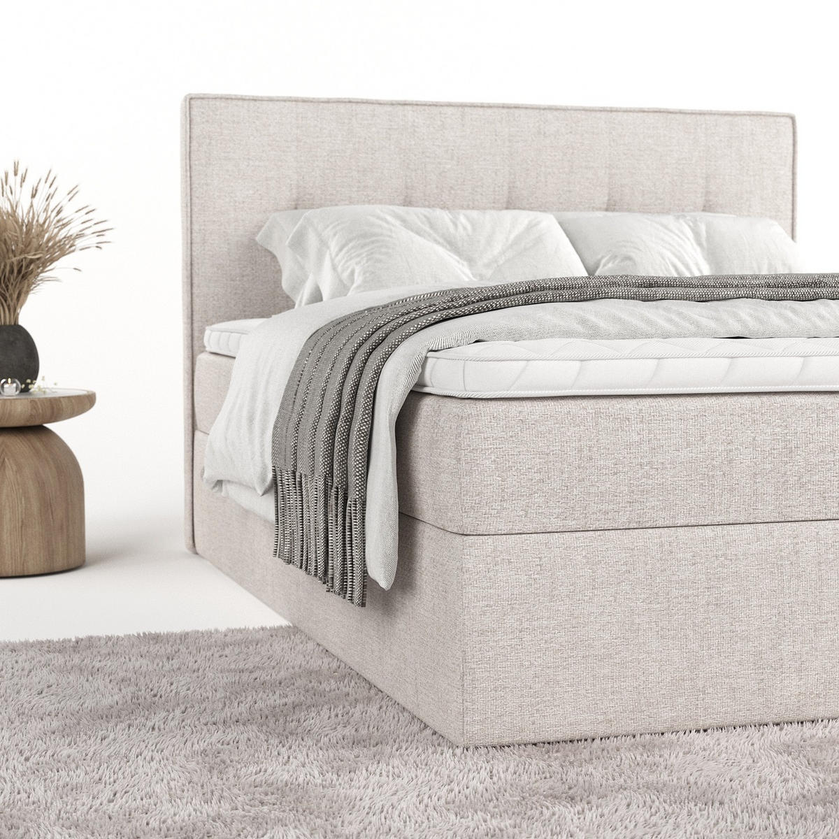 BOXBETT Mireo 200/200 cm Hellbeige im Neve Stoff - Sandfarben/Schwarz, Holz/Holzwerkstoff (200/200cm) - AltaBeds