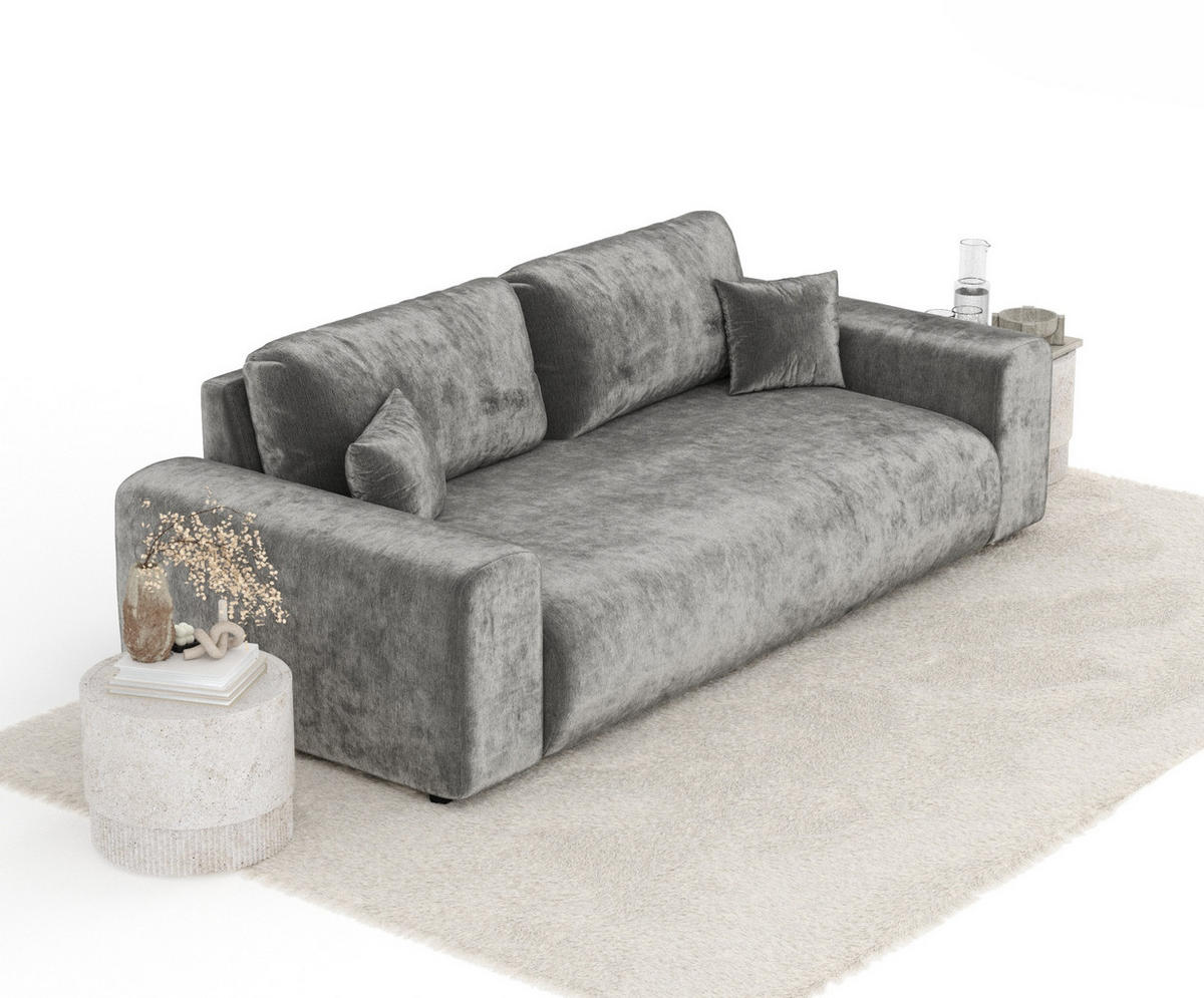 3-SITZER-SOFA Zanzibar Grau Chenille - Schwarz/Grau, Holz/Holzwerkstoff (213/79/108cm) - Maison de Reve