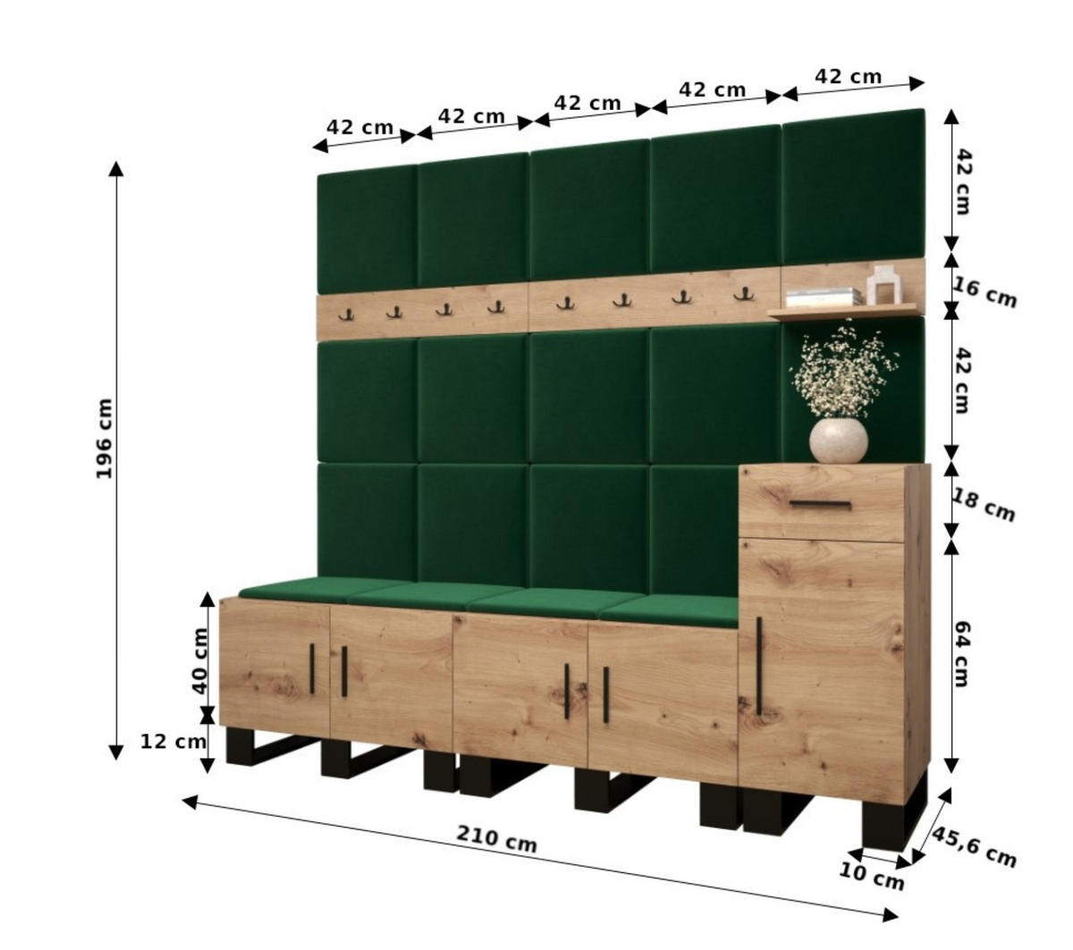 GARDEROBEN-SET 196/210/45,6 - Schwarz/Eiche Artisan, Holz/Kunststoff (210/196/45.6cm) - Abiks Möbel