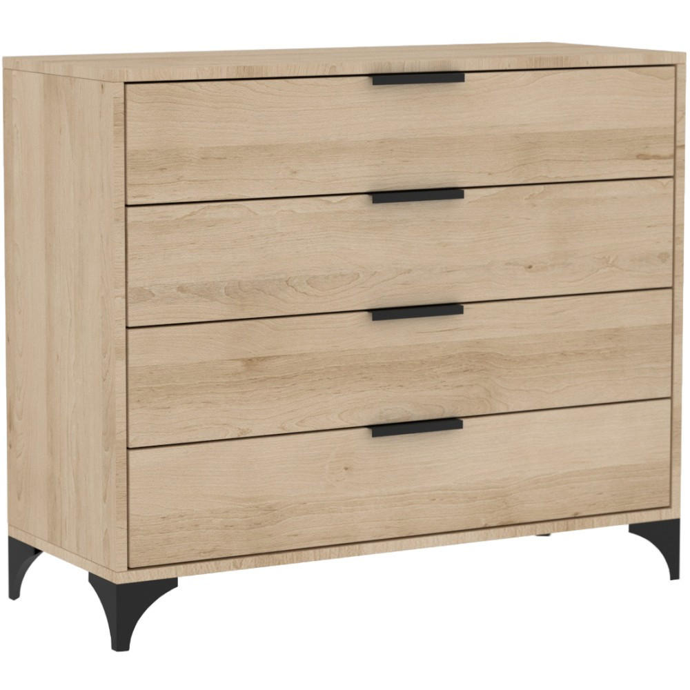 KOMMODE Home mit 4 Schubladen, 100 cm, mit Griffen, eiche Artisan - Schwarz/Eiche Artisan, Holzwerkstoff (80/85/40cm) - Beautysofa