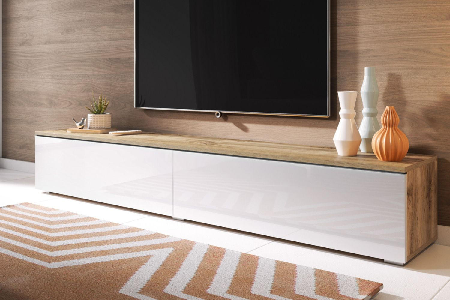 TV-SCHRANK Kane Wotan Eiche / Weiß 180 cm - Eiche Wotan, Holzwerkstoff (180/30/33cm) - Selsey