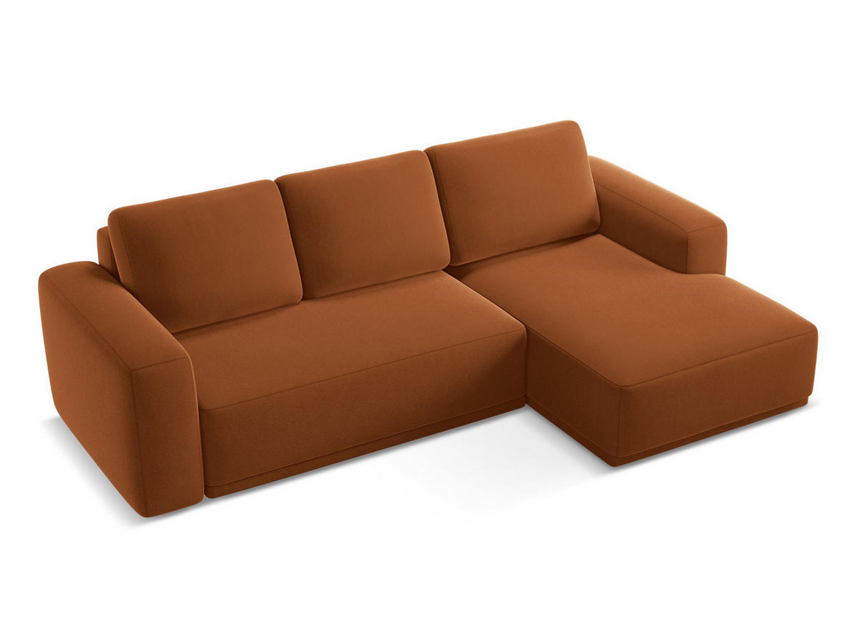 ECKSOFA mit Schlaffunktion Samt Stoff Orange - Terra cotta/Schwarz, Kunststoff/Textil (258/160cm) - Makamii