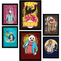 POSTER Set Mit 6 Tiermaskottchen In Rustikale Zitate A3 & A4 Schwarzer Rahmen - Schwarz, Papier (29/3cm) - Nacnic