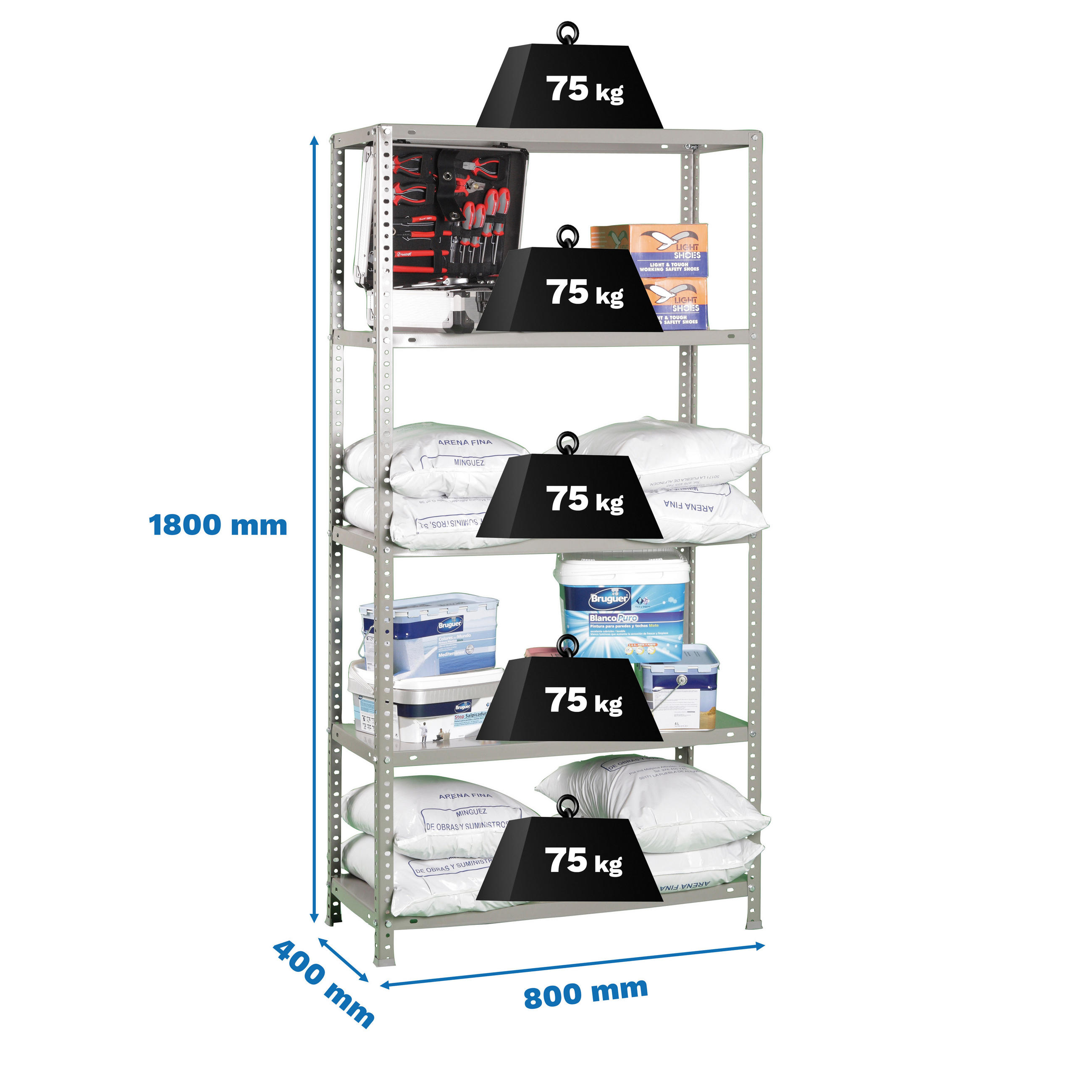 SCHRAUBREGAL PANDA | HxBxT 180x80x40cm | Fachlast 75kg | Grau - Grau, Metall (80/180/40cm) - PROREGAL