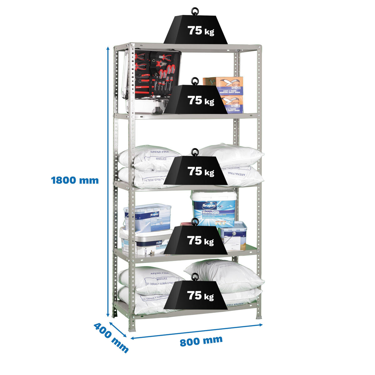 SCHRAUBREGAL PANDA | HxBxT 180x80x40cm | Fachlast 75kg | Grau - Grau, Metall (80/180/40cm) - PROREGAL
