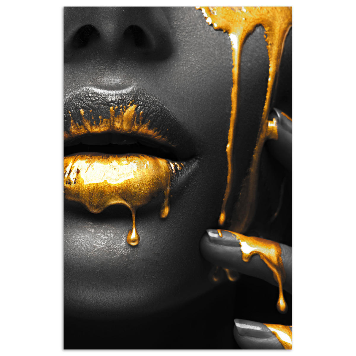 POSTER Frau - Schwarz - Gold - Gesicht - Lippen 80x120 cm - Goldfarben, Papier (80/120/0.1cm) - MuchoWow