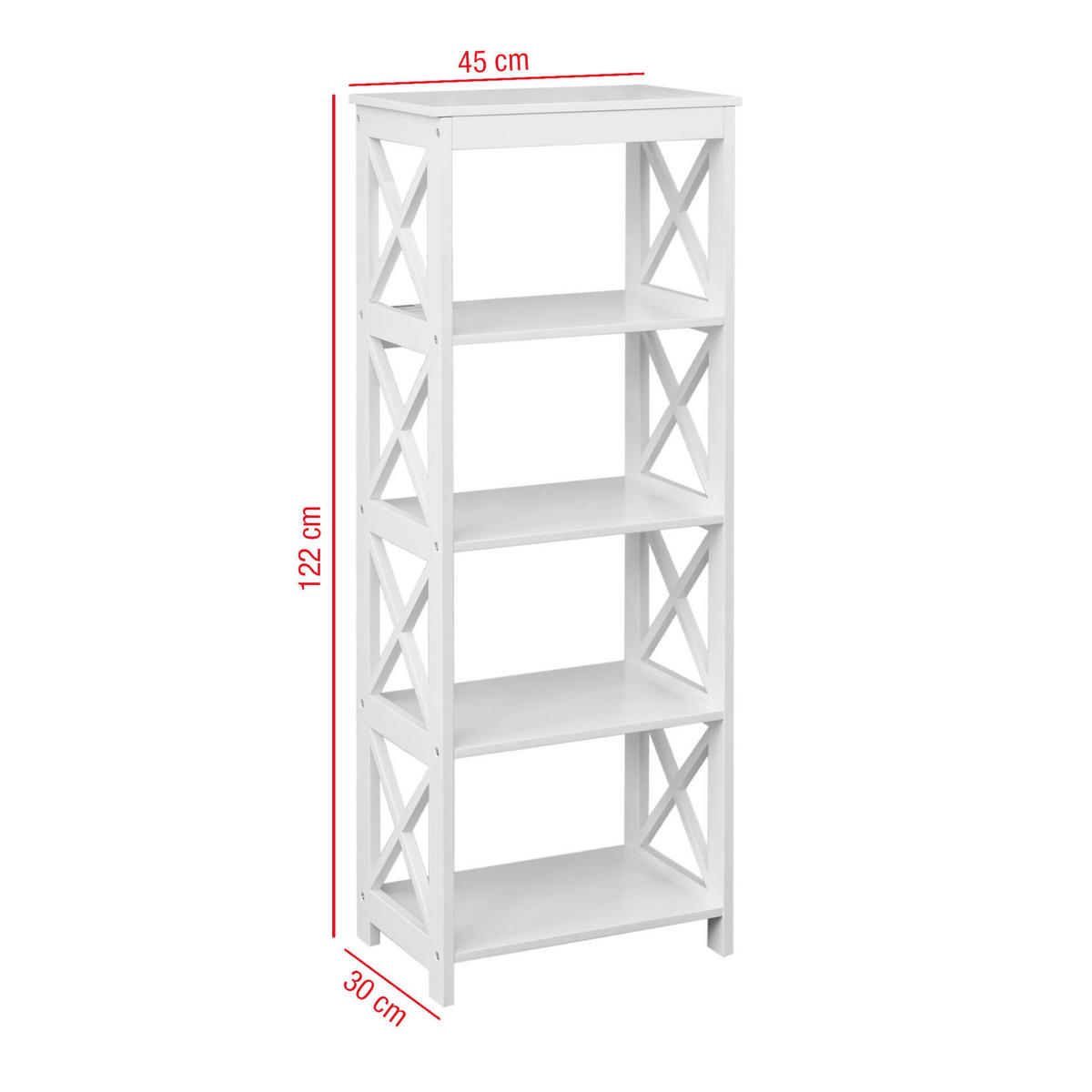 BÜCHERREGAL Weiß 30/45/122 cm - Weiß, Holzwerkstoff (30/122/45cm) - Mobili Rebecca