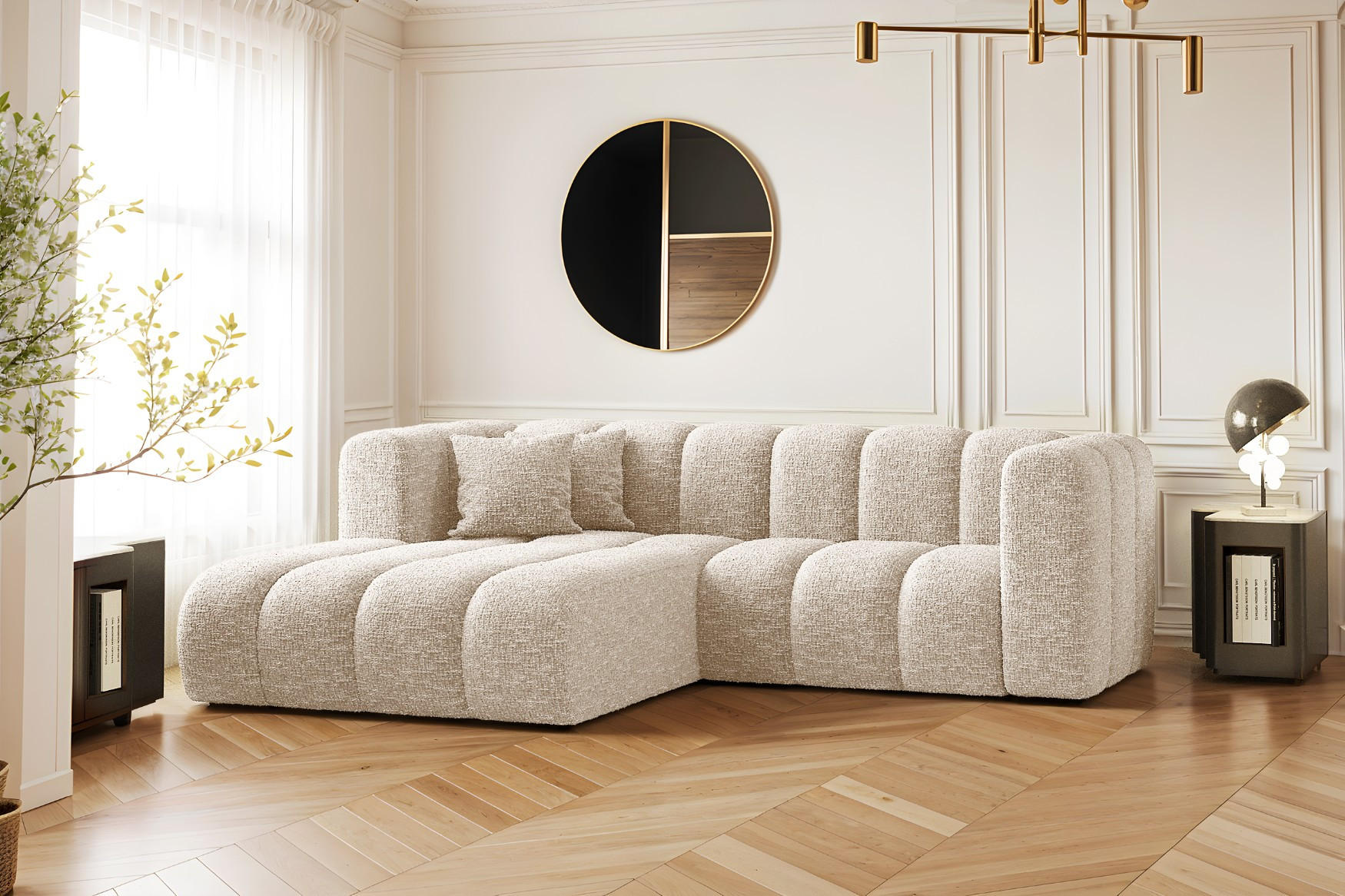 ECKSOFA L-form Sofa Grand modular stoff Haga Ecru Links - Ecru, Holz (179/227cm) - Kaiser Möbel