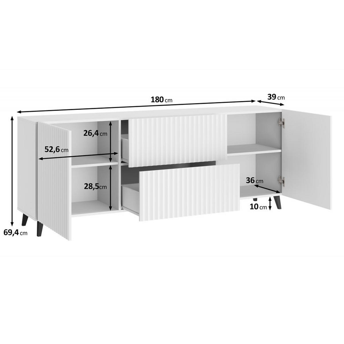 KOMMODE Phuket Graphit Schwarz / Fischgrätenmuster 180 / 39 / 69cm - Graphitfarben/Schwarz, Holz/Holzwerkstoff (180/69/39cm) - Feldmann-Wohnen