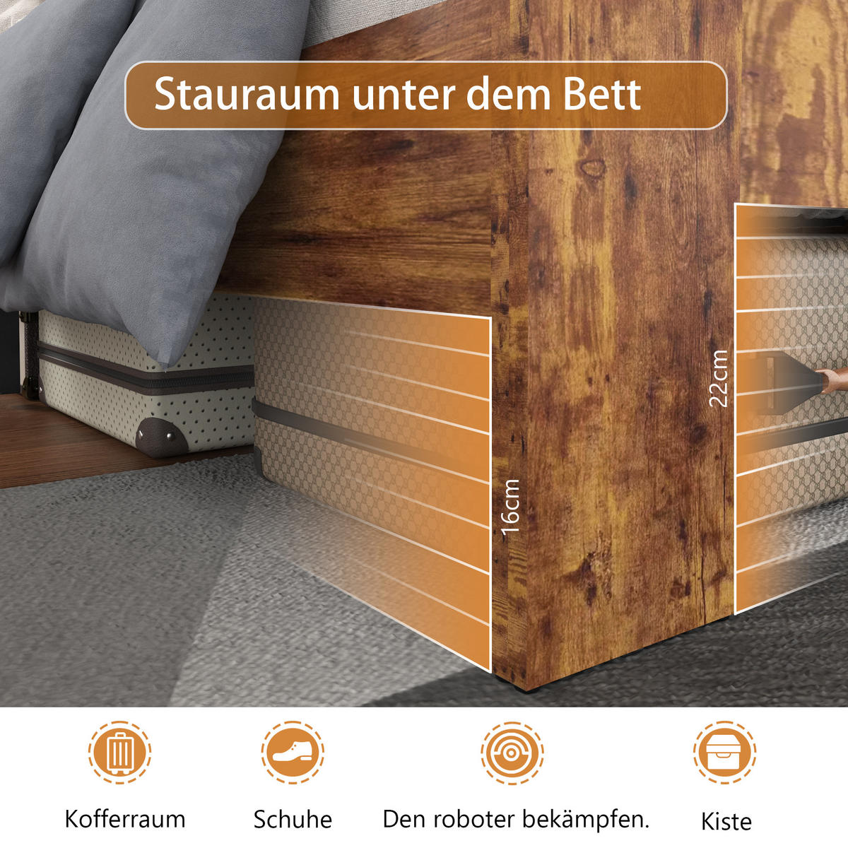 METALLBETT 140/200 cm in Braun mit Kopfteil - Braun, Holzwerkstoff/Metall (140/200cm) - WISHDOR
